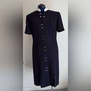Danny & Nicole Retro Navy and White Button-Front Dress